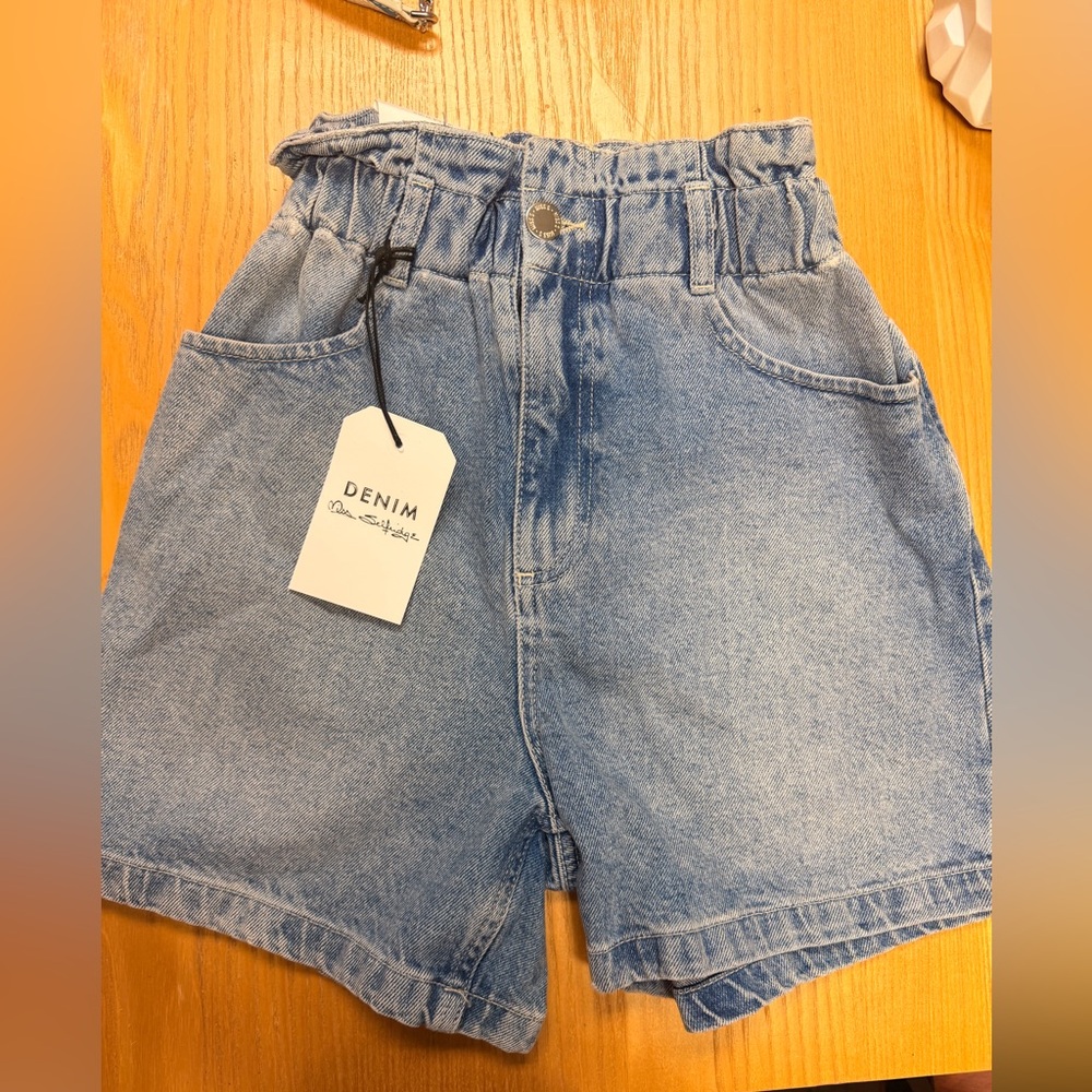 NWT miss selfridge Women's Blue Shorts denim high waist xs